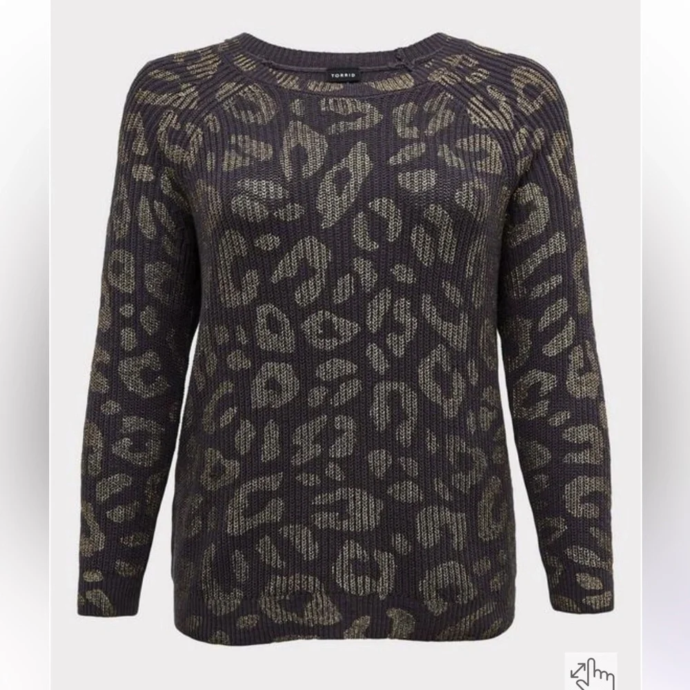 Torrid Dark Grey & Gold Foil Leopard Rib Pullover Sweater